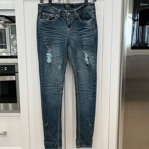 Sizzle Distressed Rhinestone Sequin Jean